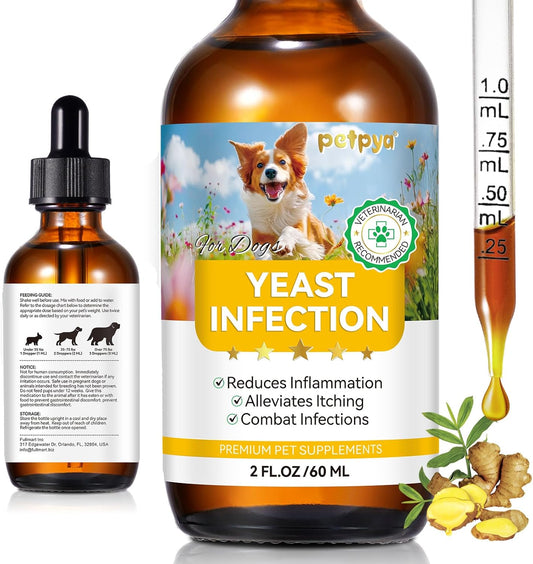 Yeast Infection Treatment for Dogs, Natural Yeast Infection Treatment Drops for Dog Itch Relief, Dog Allergy Relief, Dog Yeast Ear Infection Treatment, 2.02fl.oz