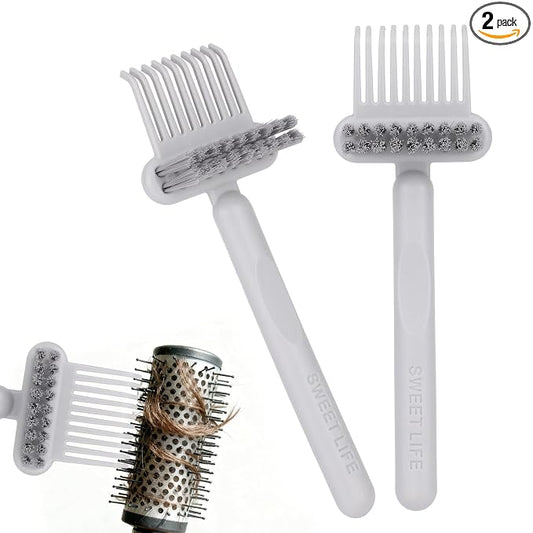 2pcs 2-in-1 Comb Cleaner with Pick and Bristles, Hair Brush Cleaner Tool Rake for Home Salon Travel Use Effectively Clear Hair Dust Grease and Dirt (White)