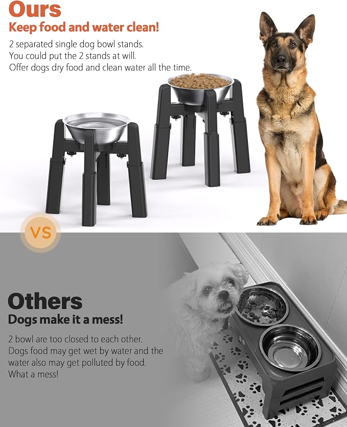 Dog Bowl Stand, 51 oz Large Capacity Stainless Steel Feeder (2 Pack) | Elevated Pet Water & Food Bowl for Medium Dogs, Stable and Anti-Slip Raised Bowl