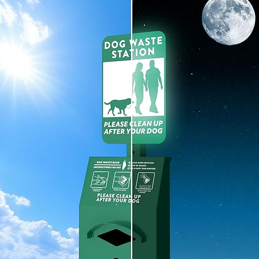 POCHAR Rust-Proof Aluminum Outdoor Dog Waste Disposal Station for Pet Parks | 10 Gallon Outdoor Pet Poop Station with Reflective Sign & Lid – Durable Trash Bin for Backyard Dog Waste