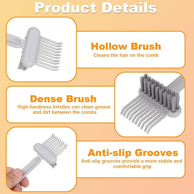 2pcs 2-in-1 Comb Cleaner with Pick and Bristles, Hair Brush Cleaner Tool Rake for Home Salon Travel Use Effectively Clear Hair Dust Grease and Dirt (White)