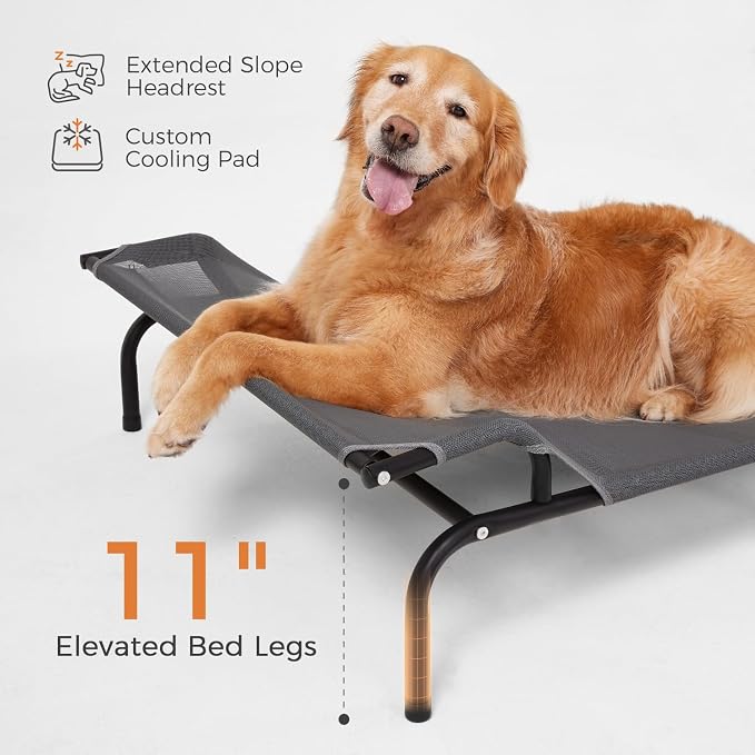 Sweetnight Elevated Dog Bed, Headrest Raised Cot for Large Dogs | 51 Inch Waterproof Heavy Duty Steel Frame Bed, Supports 88-100 lbs XL Large Dogs, Easy Assembly Outdoor Indoor Pet Cot