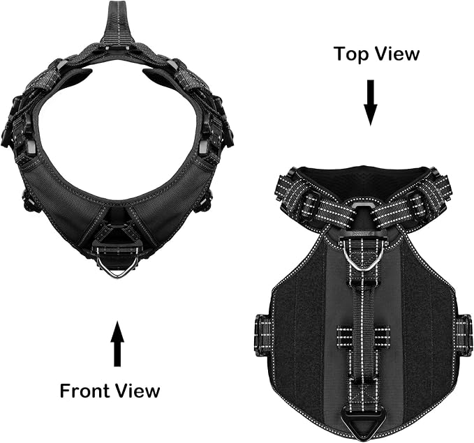 ICEFANG Quick-Moving Tactical Dog Harness for Medium Dogs,No Pull Dog Vest | Control Handle,Reflective,Full Metal Buckles,Adjustable,Hook-and-Loop Panel,Soft Padded,Black,Medium
