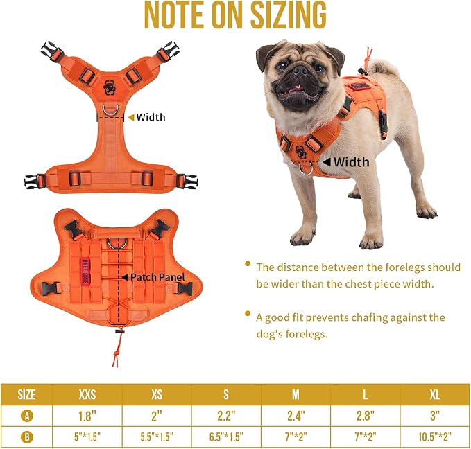 OneTigris Tactical Dog Harness Vest No-Pull Service Dog Vest for Large Dogs | 1000D Pullable Nylon, with Control Handle and Hook & Loop Panels, Easy On & Off, Adjustable for Walking Training Orange XL
