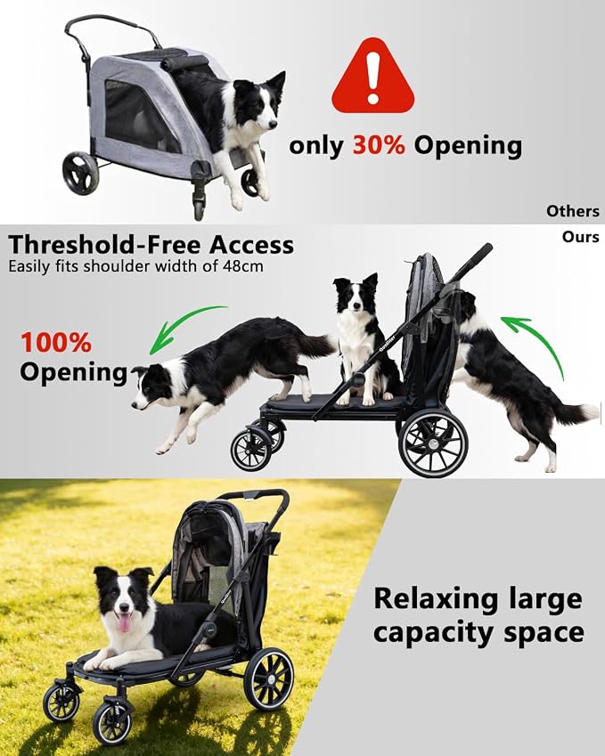 Dog Stroller for Large & Medium Dogs, Pet Stroller for 2 Dogs | 360° Wear-Resistant Wheels • Foldable Design • Breathable Mesh Windows • Heavy-Duty Construction • Fits 2 Dogs