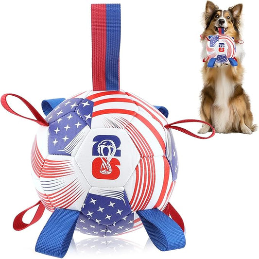 Dog Toys Balls, Dog Soccer Ball with Straps, Dog Birthday Gifts, Durable Balls for Small Medium Pet, Puppy Outdoor Toy, Pet Training Soccer Ball, 2026 World Cup Soccer (6 Inch)