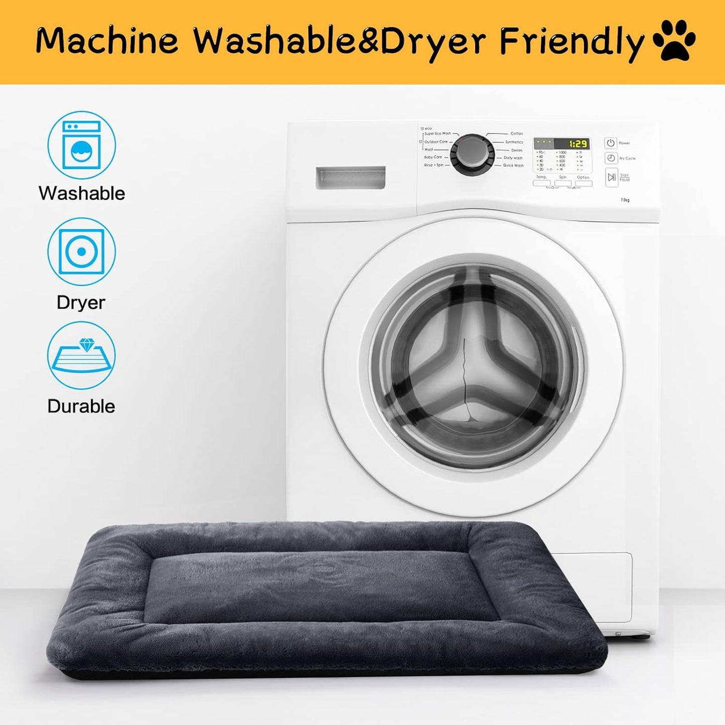 Extra Small Dog Bed - Soft Crate Pad, Washable & Anti-Slip, Dark Gray, 22 inch