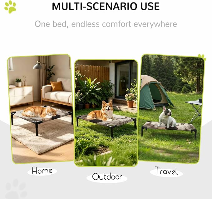 Outdoor Elevated Dog Bed for Large Dogs, Brown Elk Breathable Cooling Raised Dog Cot for Indoor/Outdoor, Farm Pine Forest Tree Wildlife Rustic Waterproof Elevated Pet Beds, L 28 x 22 in
