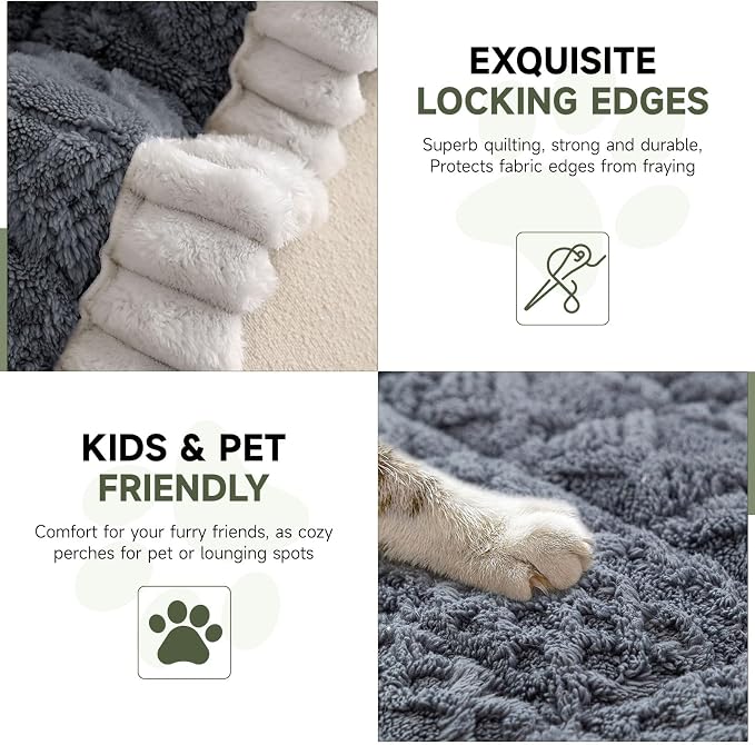 OTOB Couch Covers for 3 Cushion Sofa Pet Friendly Washable, All Seasons Non Slip Plush Fuzzy Sofa Covers, Geometric Jacquard Soft Cozy Dog Bed Mat Sofa Slipcovers Protector (Dark Gray, 27.6" x 82.7")
