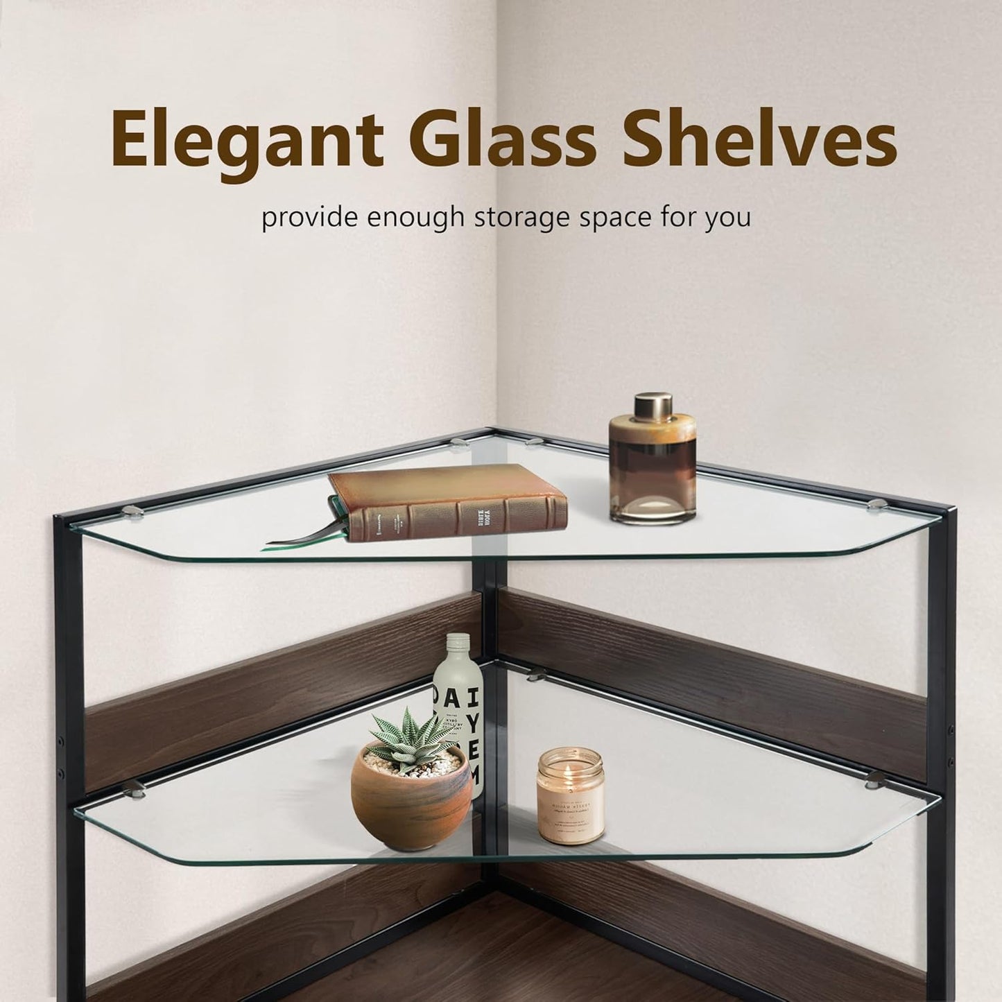 MCombo Small Corner Dog Crate Furniture with Glass Shelves, Wooden Dog Kennel Furniture with Door, Pet Crate Indoor Use, CN17 (White and Brown)