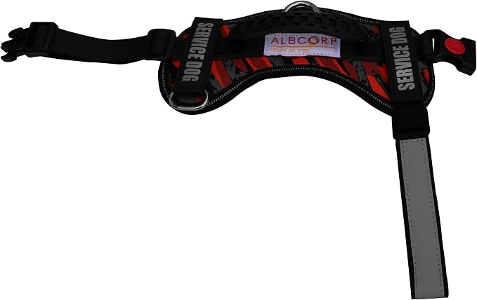 Service Dog Vest Harness – Reflective Service Animal Vest, No-Pull Harness with Handle & Mesh Padding – Sizes XXS-XL for Puppies – 2 Removable Service Patches Included (Extra Small, Red Camo)