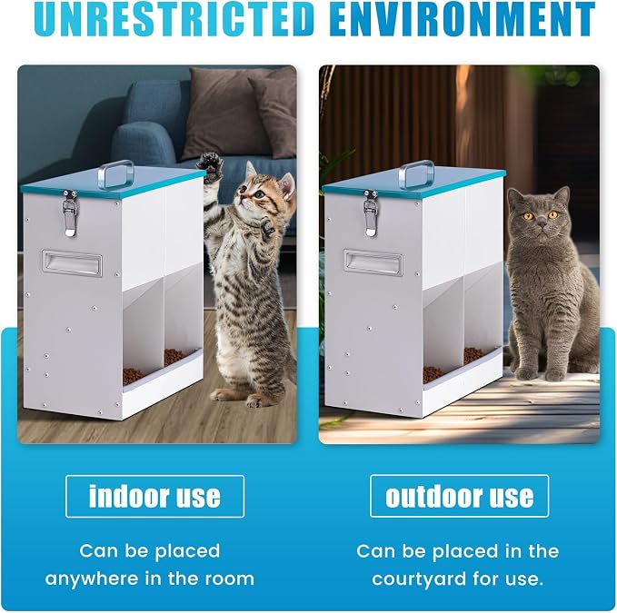 Automatic Cat Feeder Outdoor Dog Dry Food Dispenser Gravity Cat Feeder Pet Feeder for 2 Feral Barn Cats, 42cups/10L Dual