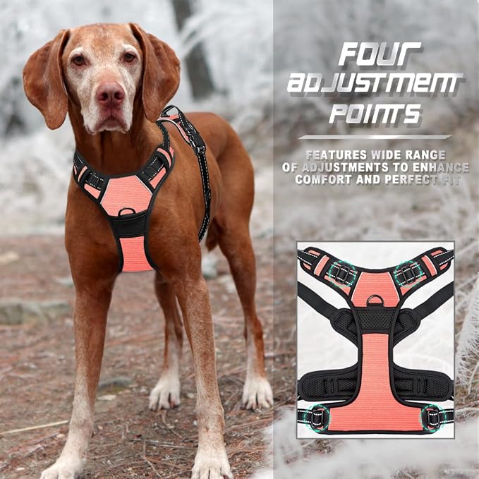 BARKBAY Dog Harness No Pull for Large Dogs Front Back Clips,Dog Vest | Soft Padded No Choke With Handle,Easy On&Off,Adjustable Reflective For Walking Training Running(Light Pink,L)