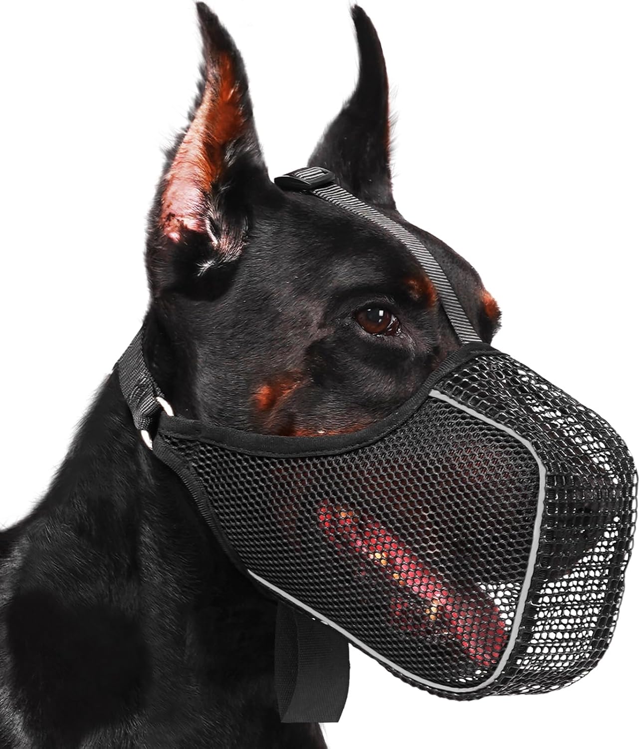 Mayerzon Dog Muzzle, Patented Mesh Muzzle with Panting Room for Large Medium Small Sized Dogs, Soft Mouth Guard to Prevent Biting Eating for Grooming Vet Visit Walking, Reflective and Full Covered
