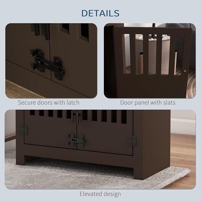 PawHut Large Elevated Dog Bowls with Storage Cabinet - 37L Capacity, Raised Dog Bowl Stand Feeding Station, Espresso | Raised Dog Bowl Stand Pet Food Bowl Dog Feeding Station