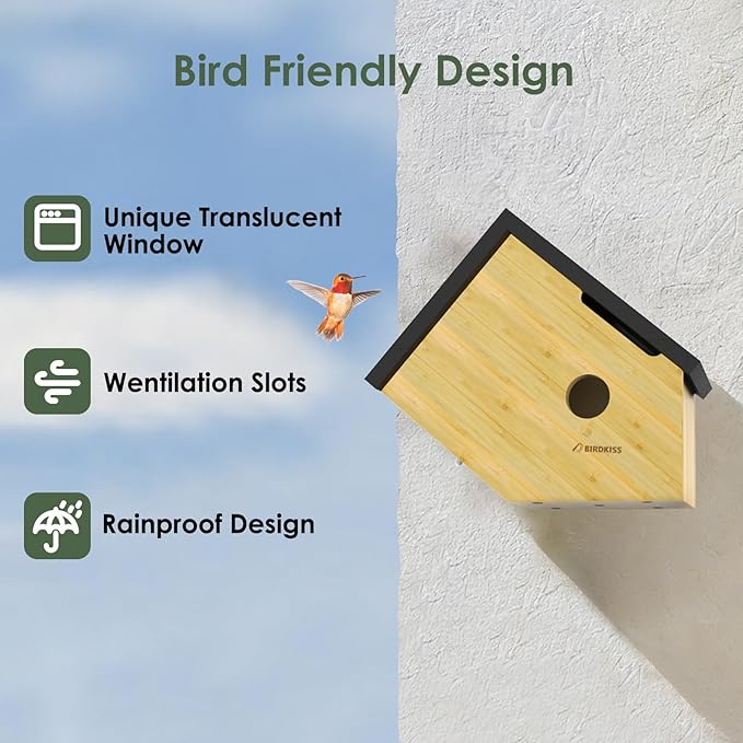 Birdkiss Smart Hummingbird House with Camera Solar Powered, 3MP HD Live View Birdhouse for Outside, Viewing Bird Nesting and Hatching, Ideal Outdoors Gift for Mom and Bird Lover (Black)