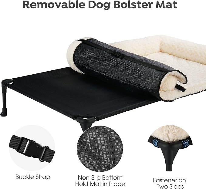 Veehoo Orthopedic Elevated Dog Bed Add Removable Deluxe Rose Plush Bolster Cushion Mat, 41" x 27" Washable Dog Couch Bed, Raised Pet Cot with Breathable Teslin Mesh, No-Slip Feet, White, CWC2439B