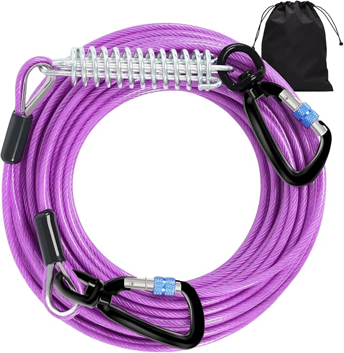 Snagle Paw Heavy Duty Long Dog Leads for Yard 120FT-1000LBS Break Strength,Dog Tie Out Cable with Swivel Lockable Hook & Spring,Chew Proof Dog Chain for Outside,Dog Run Cable for Medium Large Dogs