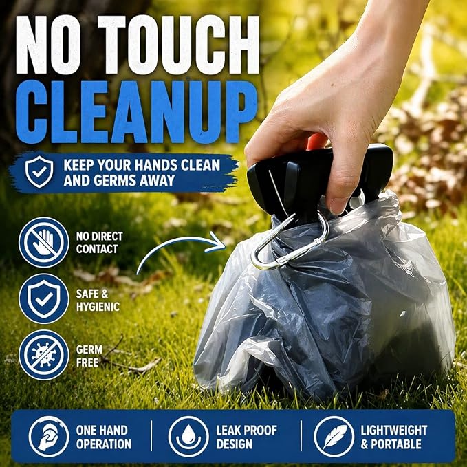 Dog Pooper Scooper with Waste Bag Dispenser – Small Size, Portable, Lightweight, One-Hand Operation, Leak-Proof, Durable Pet Waste Scooper (Blue)