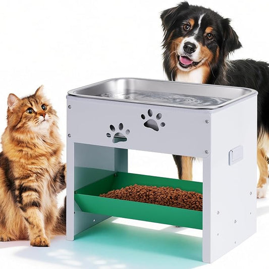 Dog Water Bowl Elevated| Adjustable Stand Pet Feeding Station with Storage | 3 Gal Stainless Steel Pet Food Water Bowl Set Metal Dog Bowl for Cat, Large Breeds Easy to Clean, Indoor/Outdoor Use
