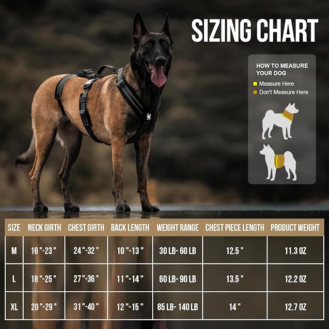 OneTigris Dog Harness No Pull Adjustable Tactical Harness with Soft Padding | Y-Shaped Reflective High-tensile Nylon, 1 Handle, 3 D-rings Easy Walk Dog Harness for Medium Large Dogs Easy on/off Tactical