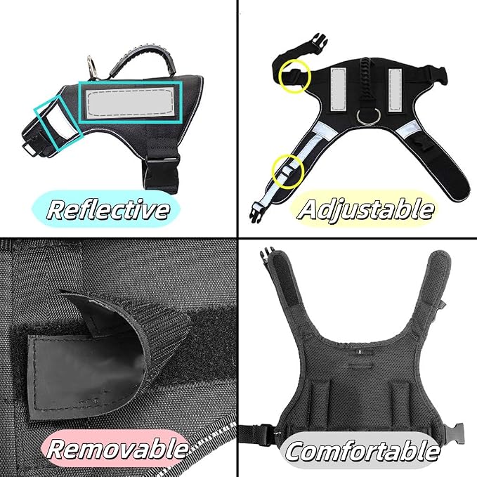 No Pull Service Dog Vest Harness (XXL) with Soft Handle and Reflective Stripe for Service Dogs Adjustable Padded Vest with Removable Reflective Patches for Medium and Large Dogs