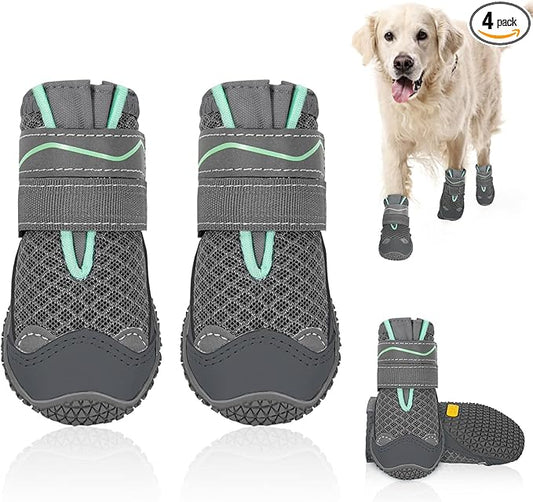 SlowTon Dog Shoes for Large Small Medium Dogs - Breathable Dog Boots for Summer Hot Pavement, Paw Protector for Outdoor Walking Winter Snow, Anti-Slip Rubber Dog Booties for Hardwood Floor (GY, 8)
