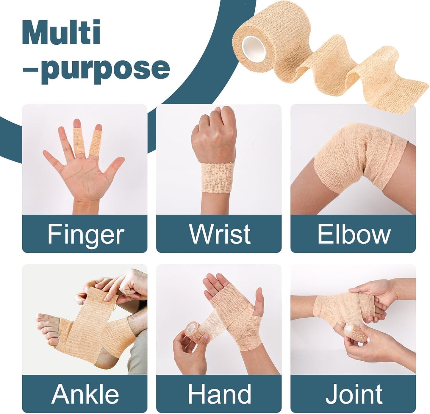 AZEN 120 Pack Self Adhesive Bandage Wrap, 2" X 5 Yards Elastic Cohesive Bandage Wrap, Skin Color Athletic Tape, Vet Wrap, Ankle Tape