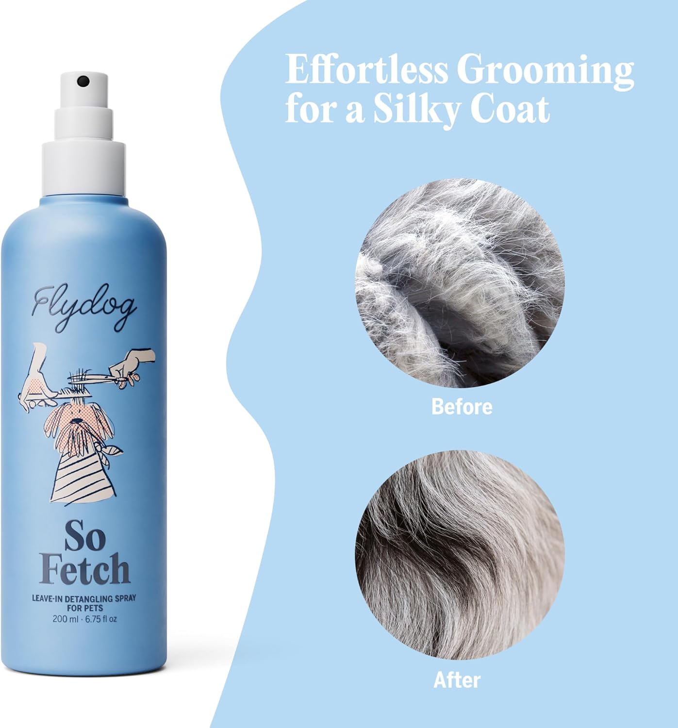 FlyDog Detangler Combo for Dogs & Cats – Leave-in Hair Detangler Spray for Tangle-Free Grooming & Tailored Comb for Dematting & Deshedding | Coat Conditioner | Deodorizing & Long-Lasting Freshness