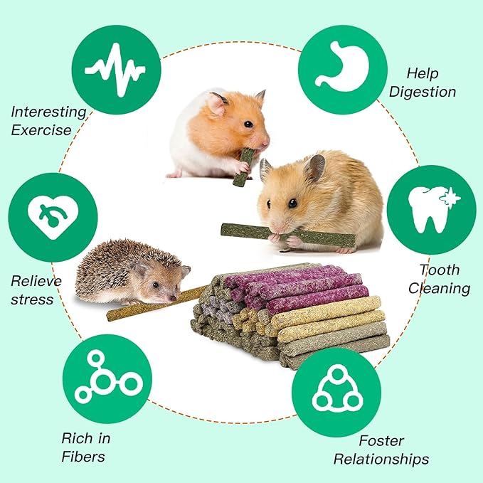 Jorewood 33 Pcs Rabbit Chew Sticks, Rabbit, Guinea Pig Toys, Natural Timothy Grass Molar Teeth Stick, Mixing Natural Flowers Chewing Toy, Small Animals Treats