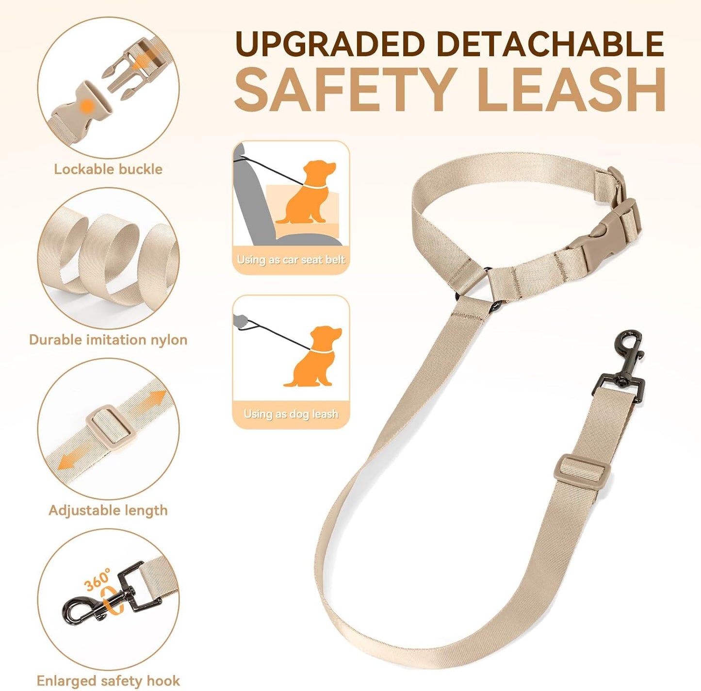 PETSFIT Small Dog Booster Car Seat, Soft Foam Puppy Carseat with Patented Safety Buckles, Storage Pockets and Detachable Clip-On Safety Leash, Dog Car Booster Seat for Medium Pet Under 30 LBS (Khaki)