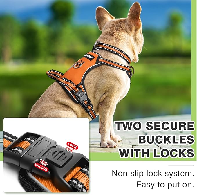 Dog Harness No Pull, Pet Harnesses with Dog Collar, Adjustable Reflective Oxford Outdoor Vest, Front/Back Leash Clips for Small, Medium, Large, Extra Large Dogs, Easy Control Handle for Walking