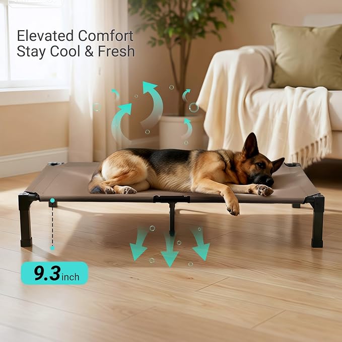 Elevated Outdoor Dog Bed, Raised Dog Bed with Steel Framed 60in | Cooling Elevated Pet Cot with Non-Slip Feet, and Waterproof, Washable, Breathable Teslin Mesh