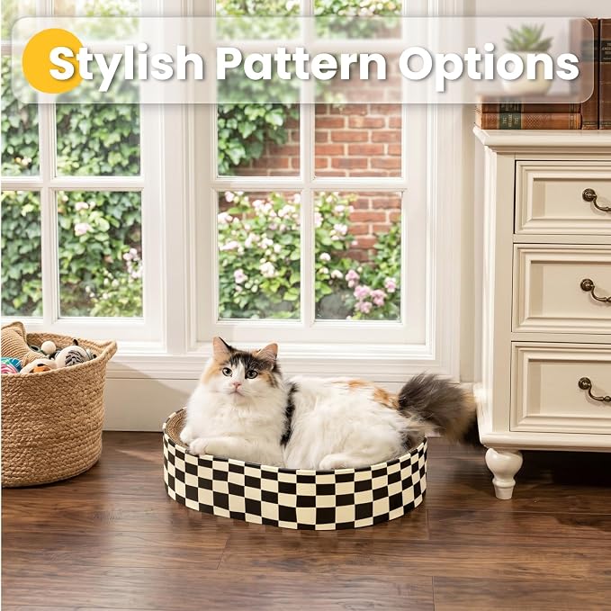 Conlun Oval Cat Scratcher Bed Bowl Lounge for Kittens | Medium | 2 Pack | Ideal for Multi-Cat Households | Concave Cardboard Pad | No Mess Enclosed Base | Couch Furniture Protector