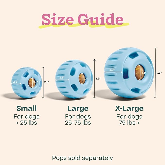 WOOF Pupsicle Interactive Dog Ball Toy for Dogs XL 75 lbs & Up - Blue | Long-lasting enrichment toy for extra-large dogs, easy-fill design, low-mess play, made of natural rubber, easy to clean