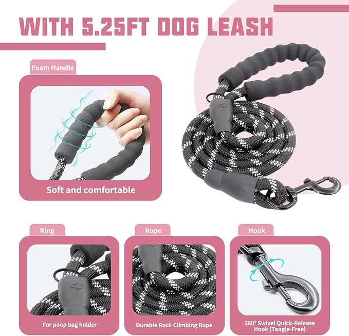 AUROTH Dog Harness and Leash Set Small Sized Dog, No Pull Escape Proof Vest | with Leash Clips, LED light clip, Breathable Mesh Padded No Choke, Easy Walking and Training, Pink, Small