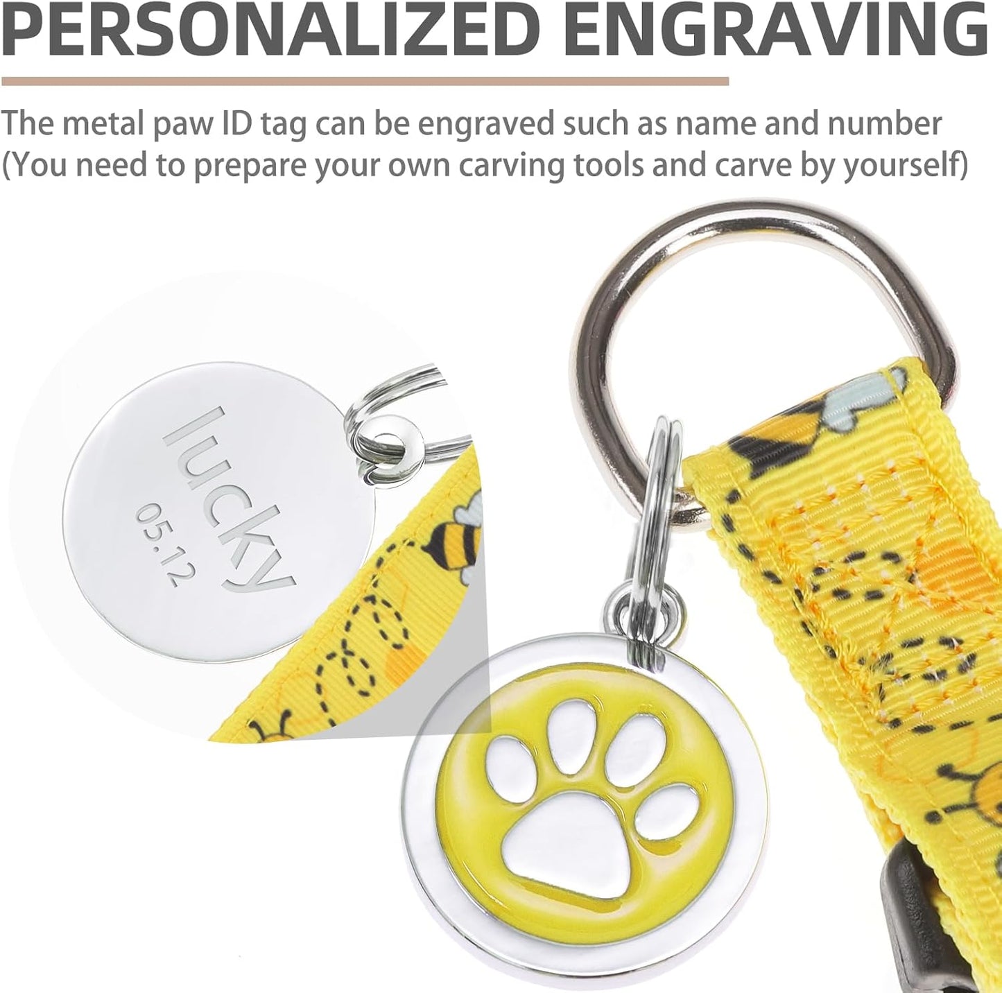 PUPTECK No Pull Dog Harness Soft Adjustable Basic Nylon Step in Puppy Vest Outdoor Walking with ID Tag, Yellow Bee, M