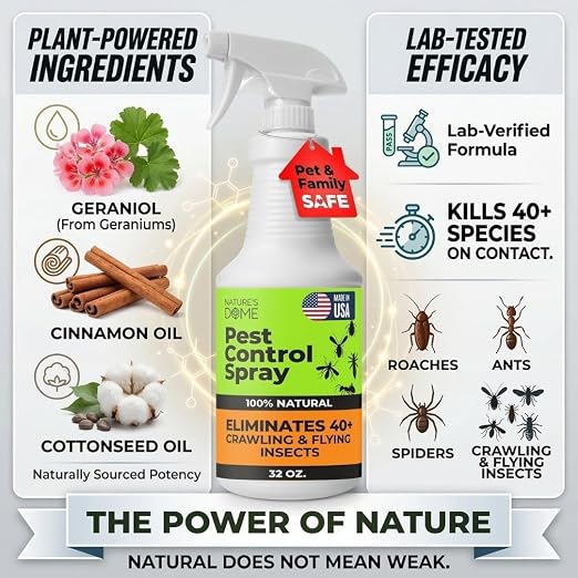 Nature’s Dome Pest Control Spray 32 Oz | Natural Ant Killer & Bug Spray for Indoor & Outdoor Use | Eco-Friendly Bug Spray for Flea, Ticks, Ant & Mosquitos | Safe for Pets and Kids