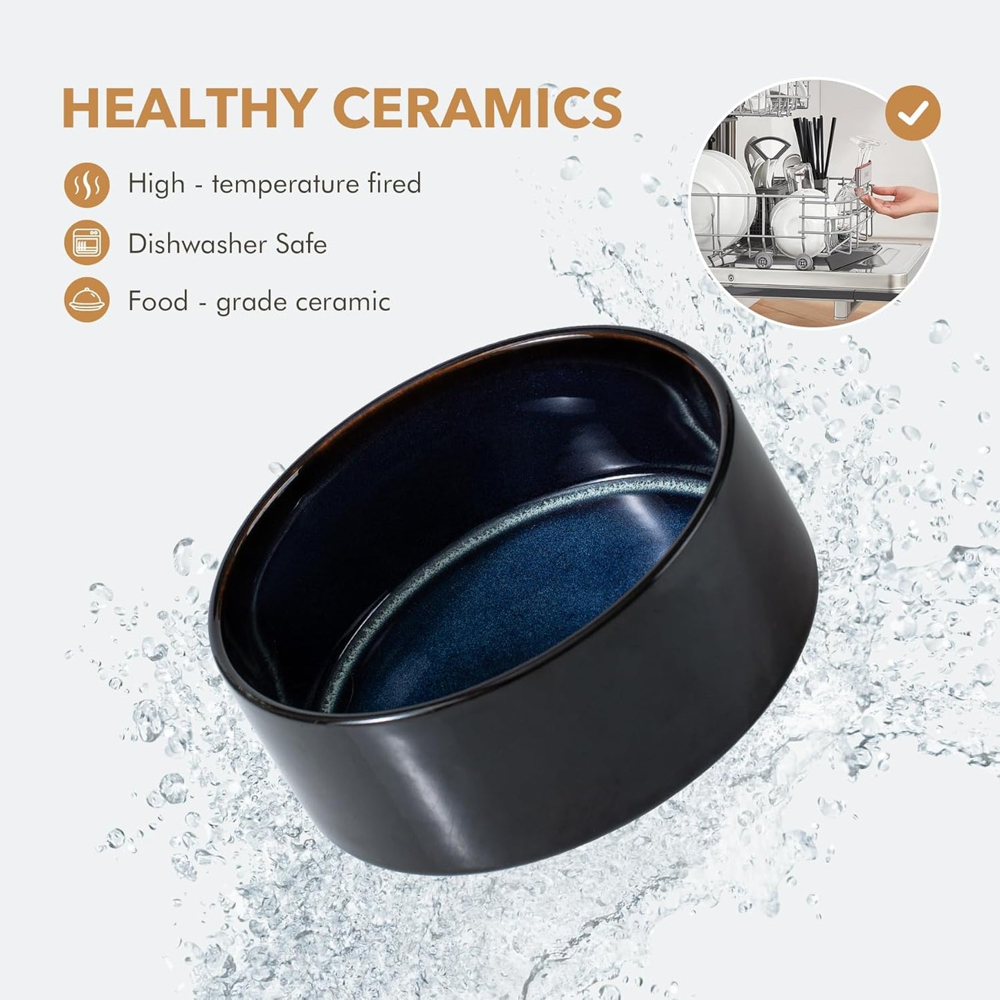 Ceramic 8.2inch Raised Dog Bowl Set, Elevated with Acacia Wood Stand, Food and Water Bowl for Large Breed Dogs, Weighted Pet Dishes(60oz, Starry Sky)