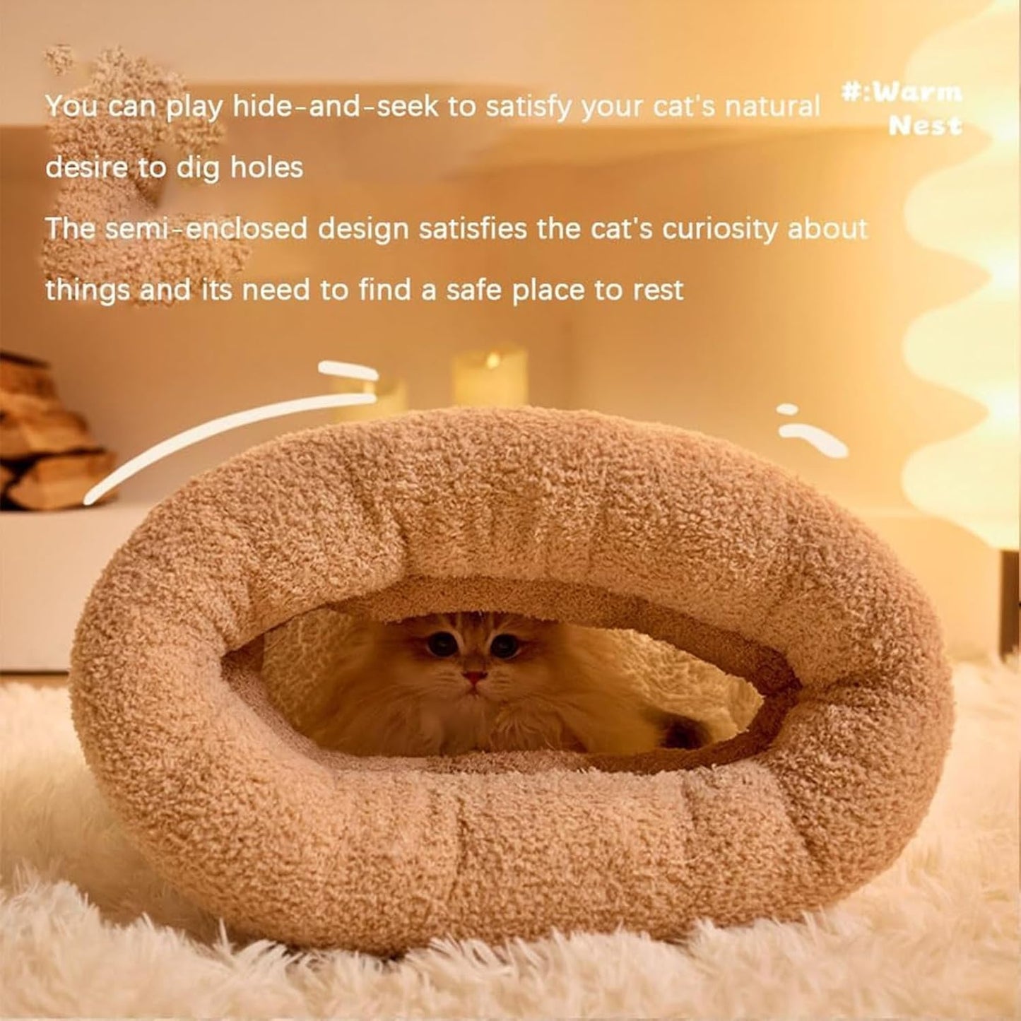 Cat Sleeping Bag for Indoor Cats - Cozy Winter Bed Cave, Warm Soft Fluffy Washable Blanket (G)