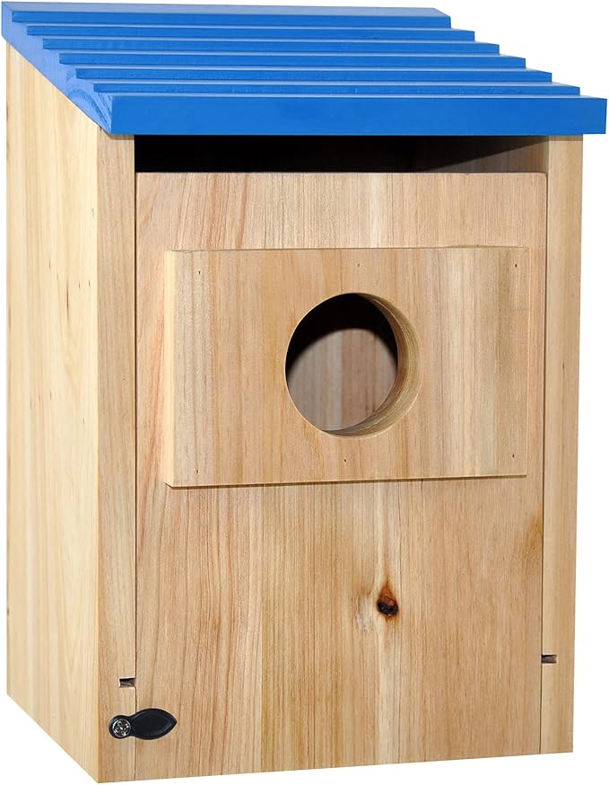 Spiretro Bird Houses Outside Finch Bluebird Cardinals, Weatherproof Cedar Wood Hanging Birdhouses Easy Cleaning, Air Vents, Fledgling Skerfs for Garden Cottages_Beige & Blue