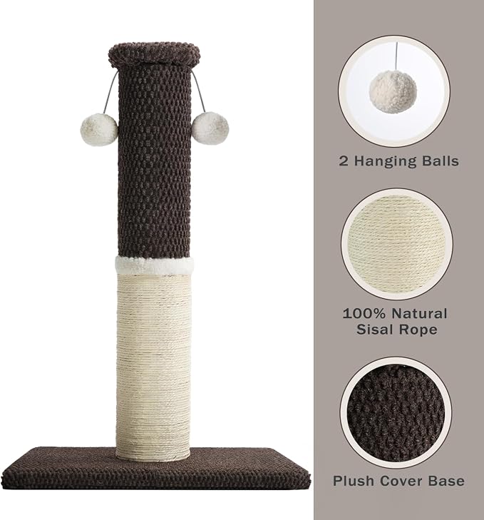 Made4Pets Cat Scratching Post with Sisal & Carpet for Indoor Cats, 23.6" | Cat Scratcher with Wide Stable Base, Interactive Hanging Toys, Ideal for Kittens, Small Cats and Everyday Indoor Play