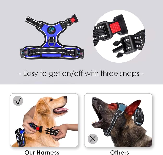No Pull Dog Harness Medium Reflective Front Clip Vest with Handle | Adjustable 2 Metal Rings 3 Buckles,[Easy to Put on & Take Off](XS, Royal Blue)