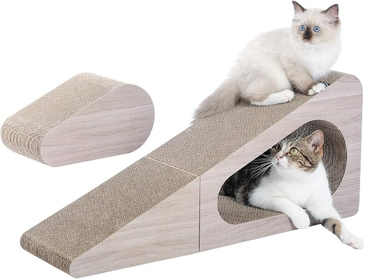 PAWZ Road 28.3" Cardboard Cat Scratcher Triangle 2 in 1 Cat Scratching Ramp | Incline Cat Scratching Pad,Cardboard Scratching Post Double as Cat Tunnel Scratcher with Interactive Toy Balls for Indoor Cat