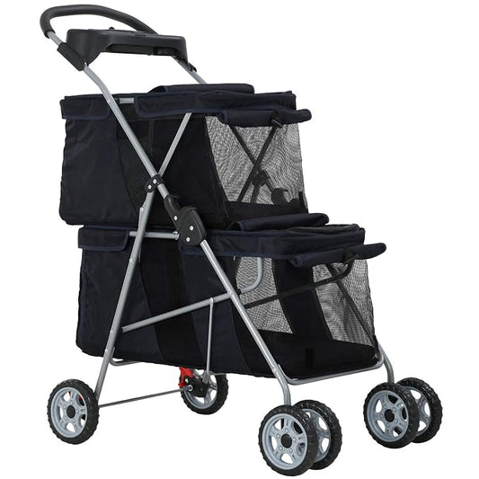 Dog Stroller Cat Pet Carriers for Small Medium Dogs Cats Travel Camping 4 Wheels Lightweight Folding Crate Stroller with Soft Pad (Black)