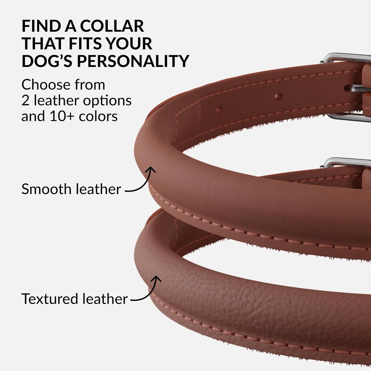 CollarDirect Rolled Leather Dog Collar, Soft Padded Round Puppy Collar, Handmade Genuine Leather Collar Dog Small Large Cat Collars 13 Colors (15-19 Inch, Cinnamon Smooth)