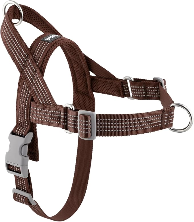 No Pull Dog Harness with Handle, Adjustable Soft Mesh Padded Vest | Reflective Walking Harness with Front Clip for Small Medium Large Dogs, Quick Fit No Escape for Training, Chocolate, XL