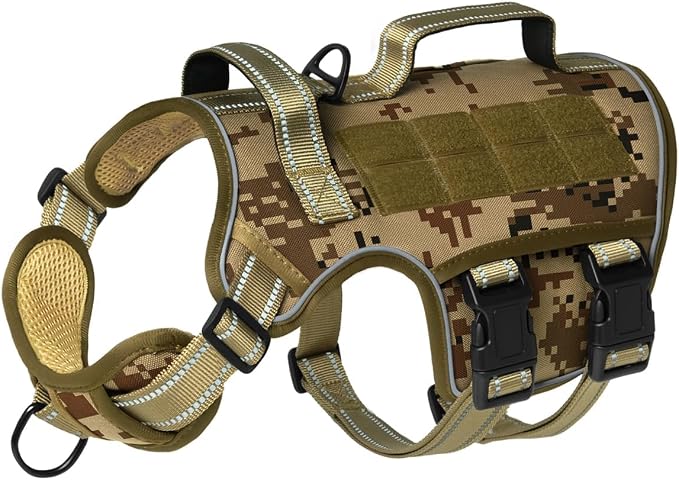 Dog Harness Medium Sized Dog, No Pull Dog Vest with Molle System | Tactical, Easy Control With Handle, Breathable Soft Padded, Adjustable, Reflective, No Choke for Walking, Desert Camo Medium