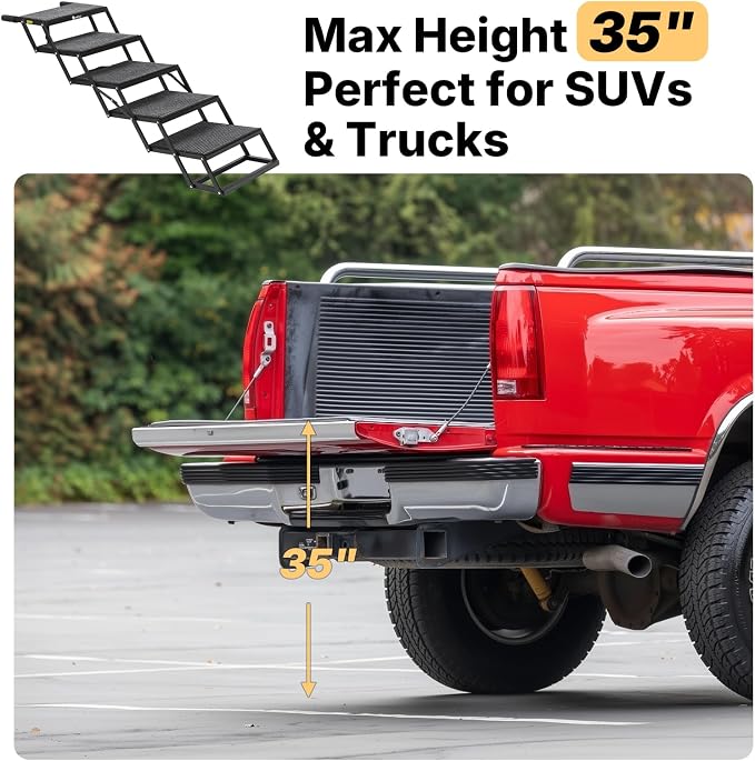 Veehoo Foldable Dog Steps for Car Truck SUV, Collapsible Large Dogs Stairs | 5 Steps Folding Dog Ramp for Cars Portable Pet Ramps Ladder Heavy Duty Non Slip for Trucks Vehicle 17" Wide, Up to 200lbs