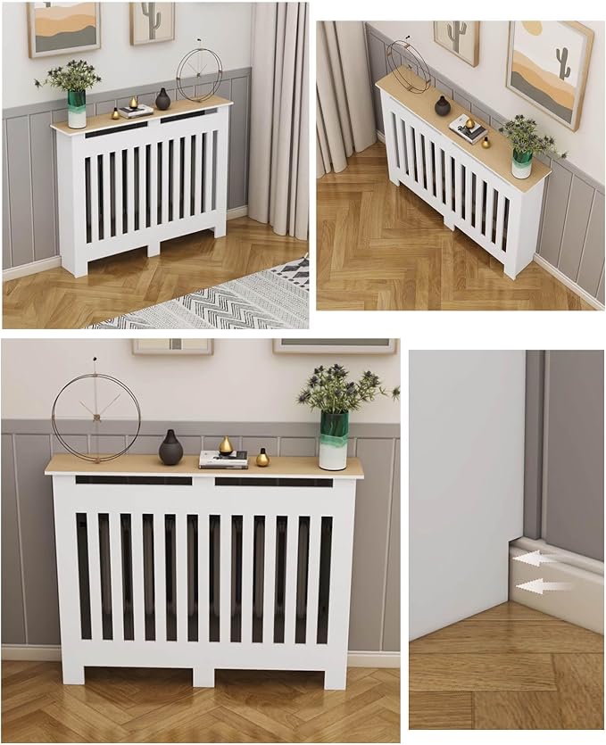 Modern Radiator Covers Wall Heater Cover Cabinet Shelf Bathroom Floor Radiator Shelve, Hide Cluttered Pipes/Easy to Install, Suitable for Household Living Room, White(31.5" Lx31.5 Hx7.9 W)
